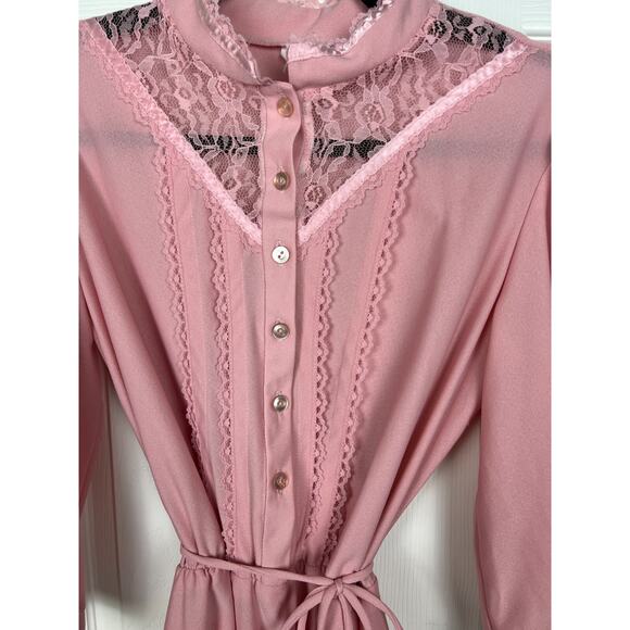 Vintage 70s Dress Montgomery Ward Sz 12 Women’s Cottagecore Lace Polyester Pink - Picture 4 of 6